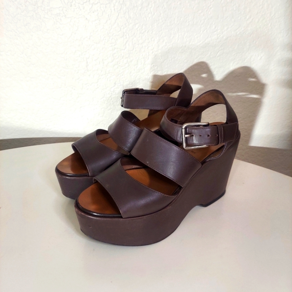 Marni Brown Leather Platform Ankle Strap Sandals